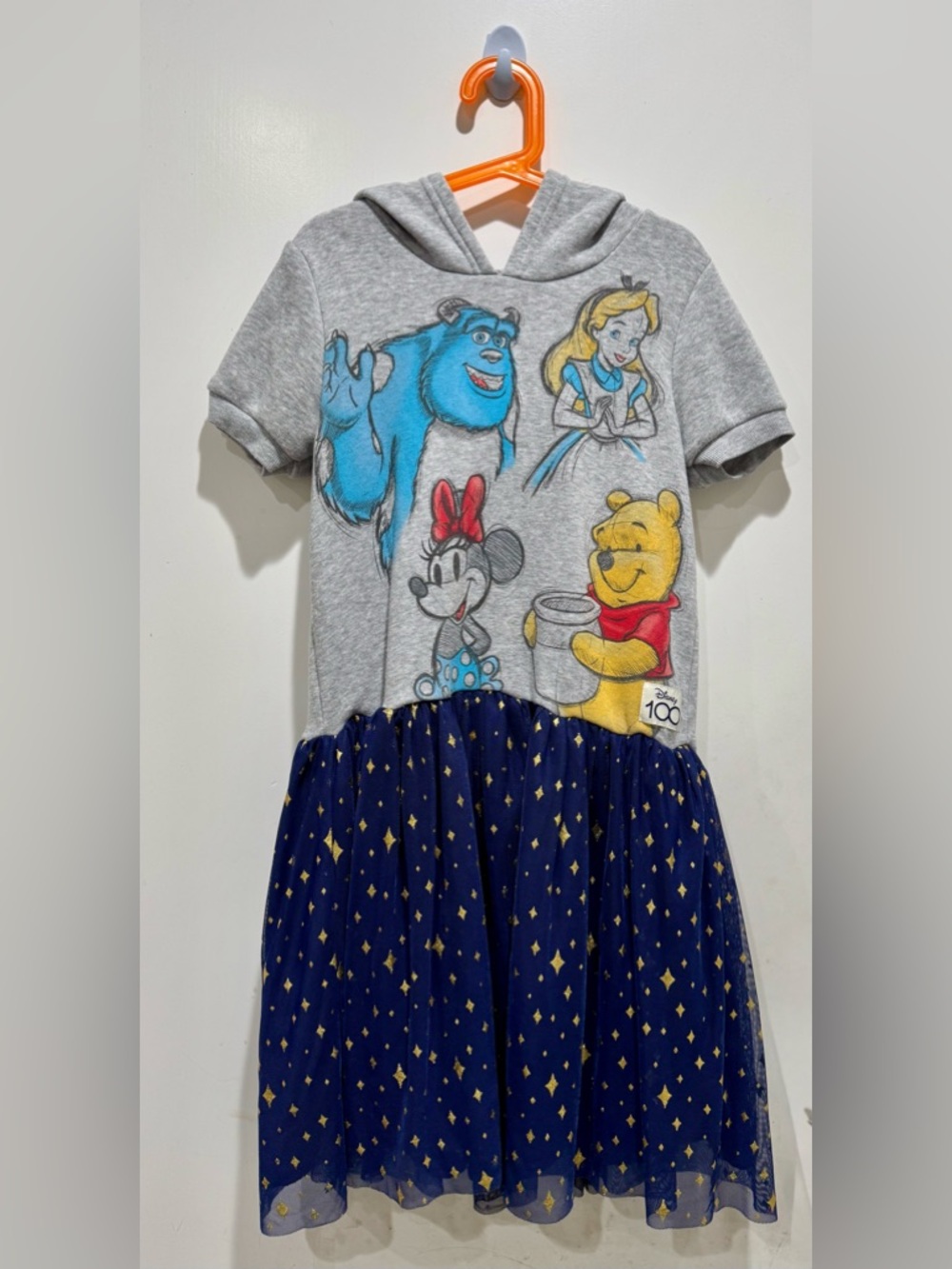 Disney Gray Hooded Girls Dress with Navy Accents